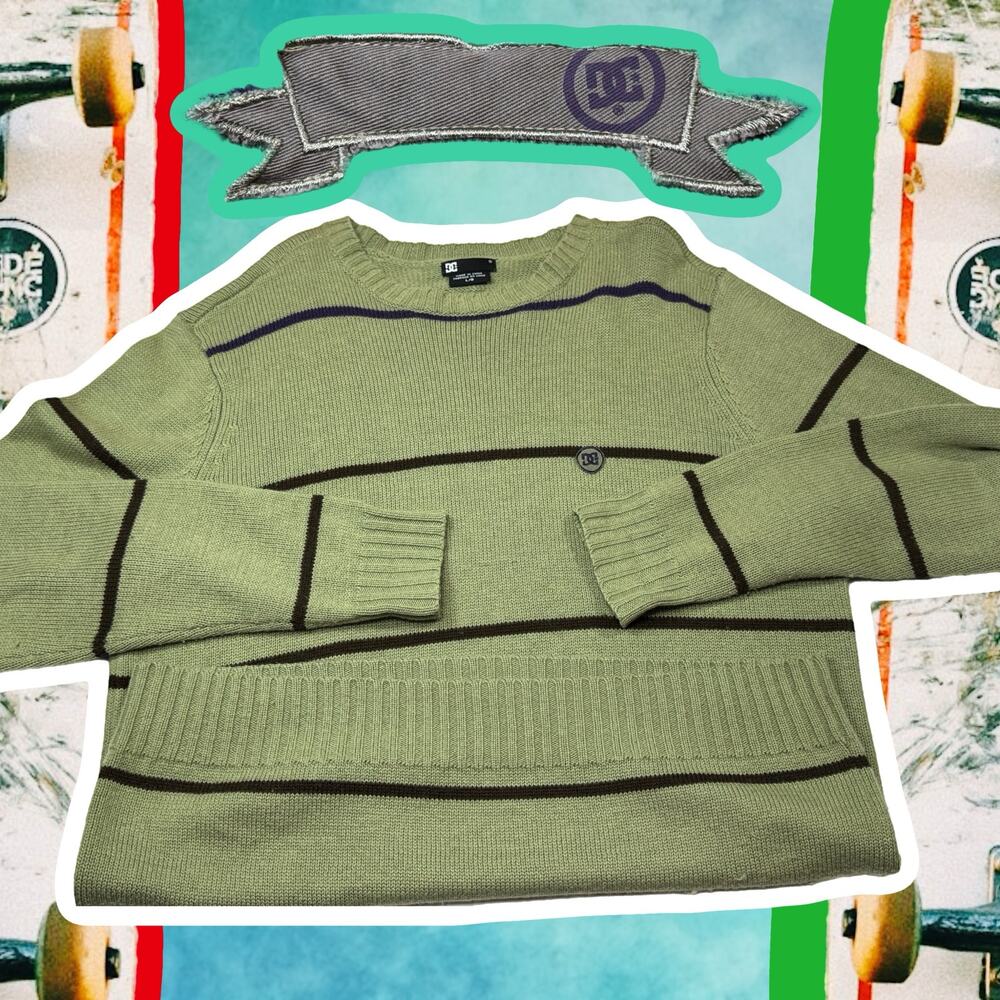 Vintage DC Shoes Green Sweater Sweatshirt Skate Sz Large Y2K 90s